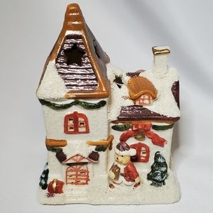 Designspirations Ceramic Christmas Village Cottage Tea light Candle Holder 2002